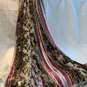 Floral Velvet Stripe Wrap Scarf in Purple and Green